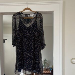 Amour Vert Navy and Cream Floral Mini Tavi Dress